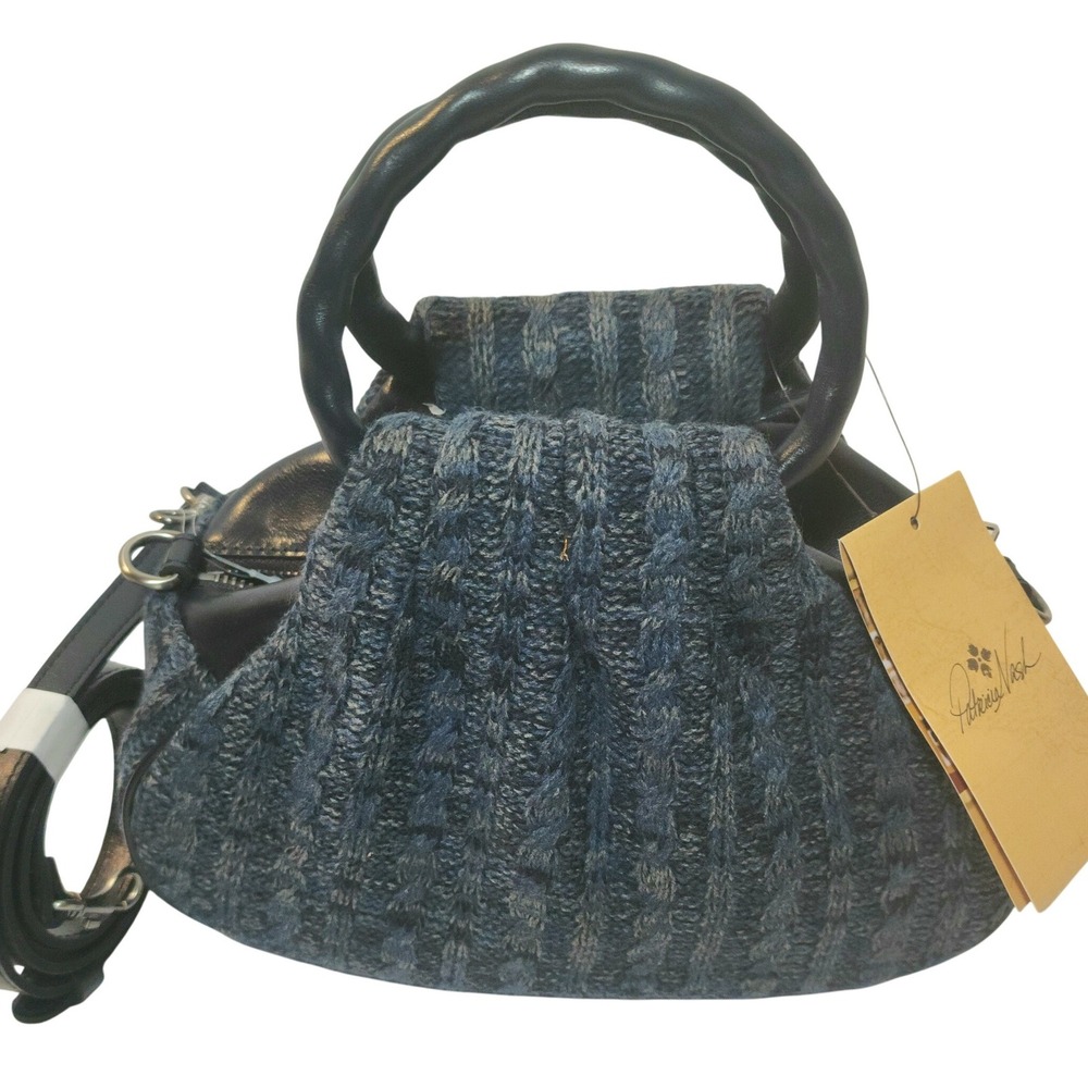 Patricia Nash Milburn Blue Cable Knit Leather Satchel Bag NWT - Picture 10 of 13